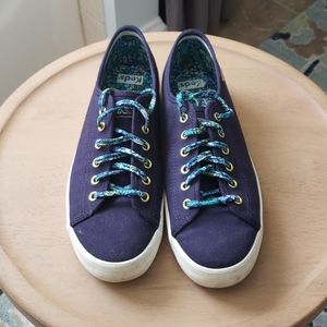 LIKE NEW!! Navy Rifle Paper Keds, Navy with floral shoe strings, size 9